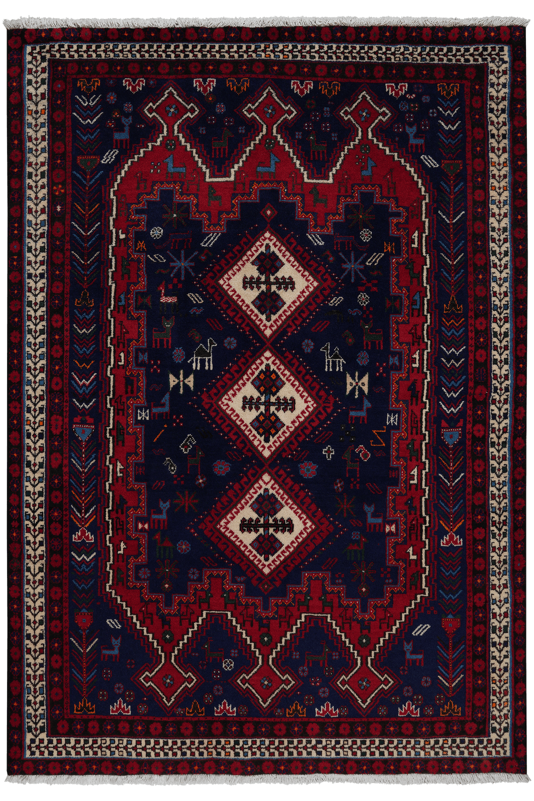 Afshar — Hand-knotted, 135x195 cm, Blue, 100% Virgin Wool | Main view