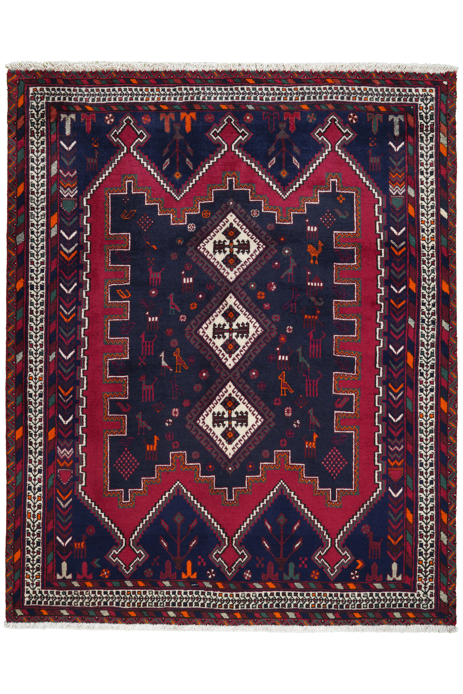Afshar — Handgefertigt, 166x132 cm, Beige, 100% Virgin Wool | Main view