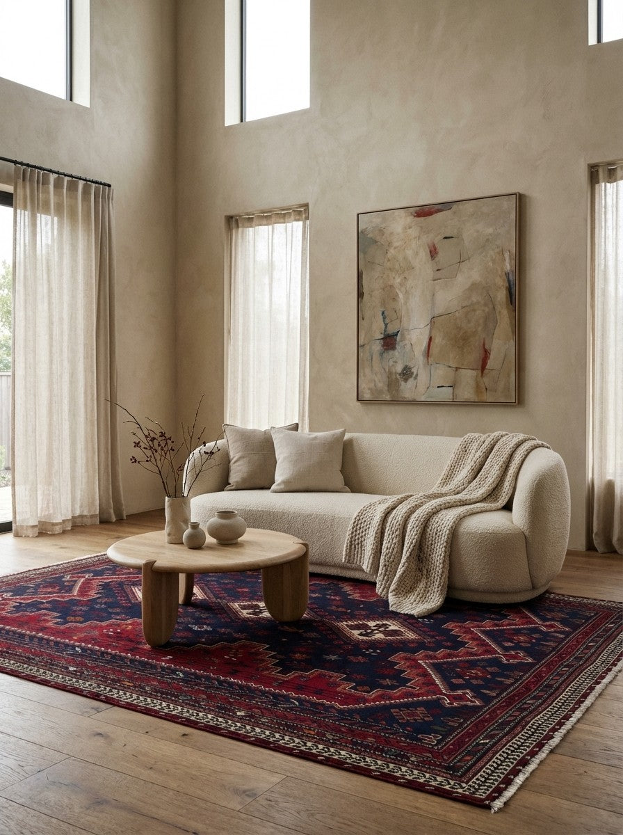 Afshar — Hand-knotted, 176x241 cm, Blue, 100% Virgin Wool | Detail view