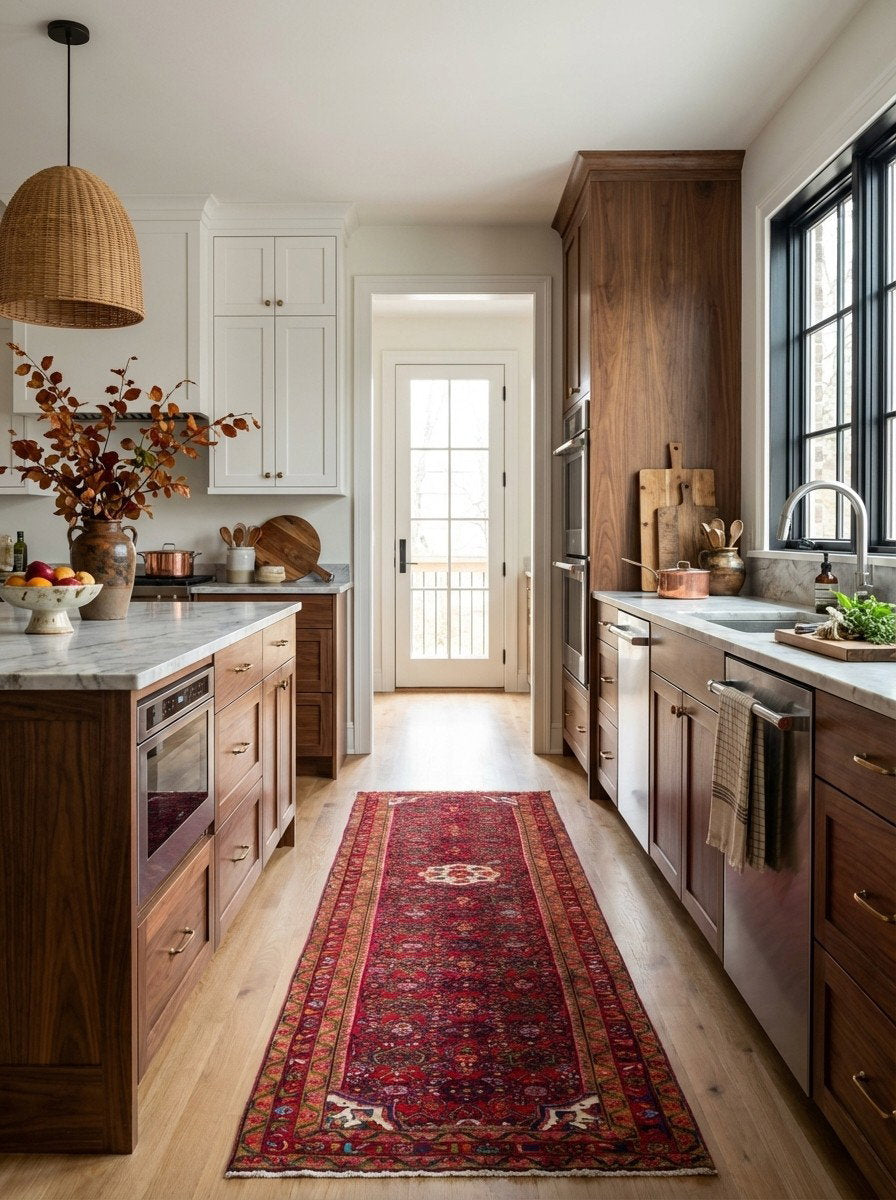 Hosseinabad — Handgefertigt, 434x92 cm, Rot, 100% Virgin Wool | Back view