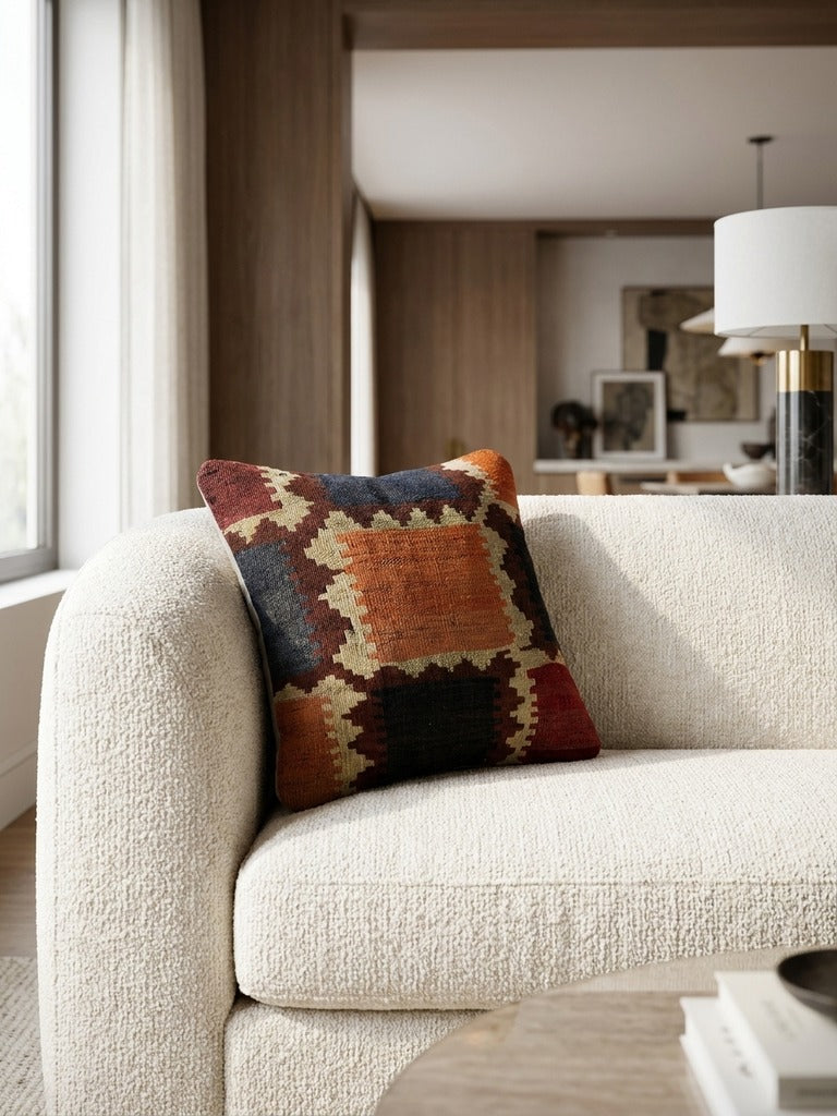 Kelim Coussin · Fait main – Multicolore, 40x40 cm, vue de détail