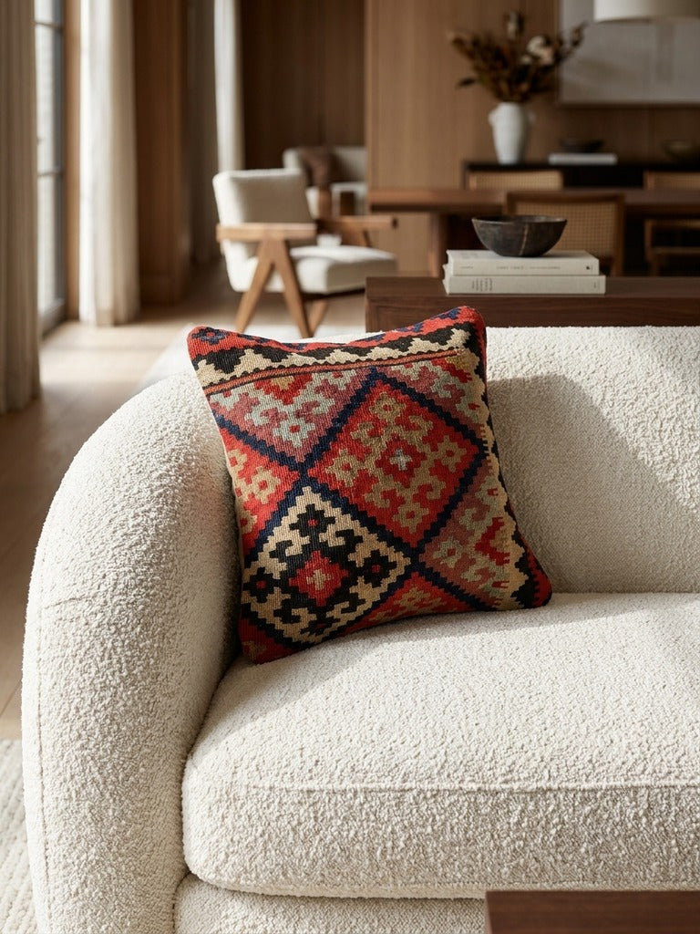 Kelim Coussin · Fait main – Multicolore, 40x40 cm, vue de détail