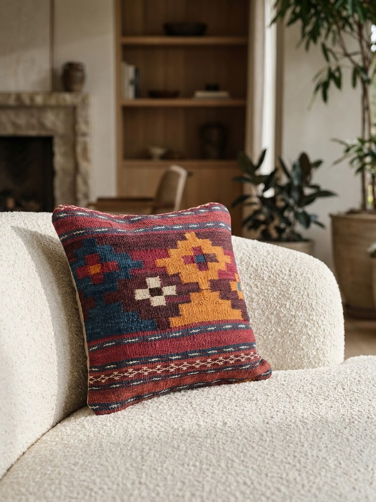 Kelim Coussin · Fait main – Multicolore, 40x40 cm, vue de détail