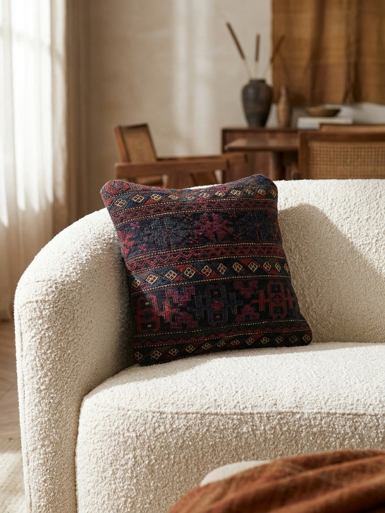 Kelim Coussin · Fait main – Multicolore, 40x40 cm, vue de détail