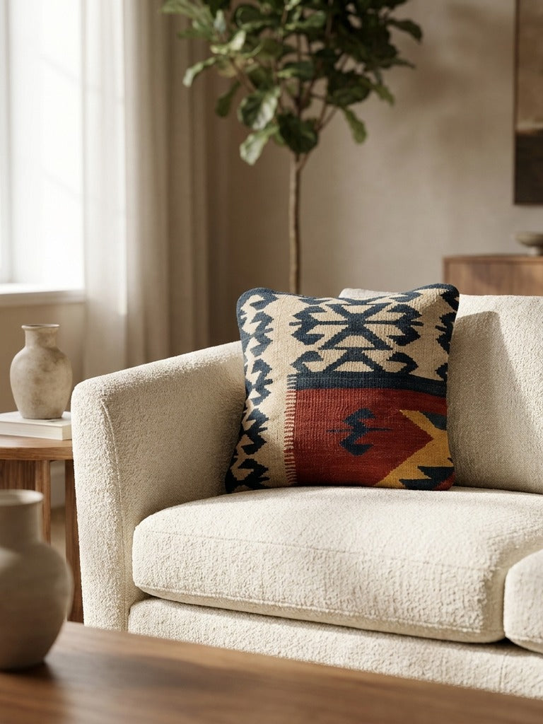 Kelim Cushion · Handcrafted – Multicolour, 40x40 cm, detail view