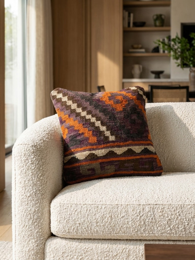 Kelim Coussin · Fait main – Multicolore, 40x40 cm, vue de détail