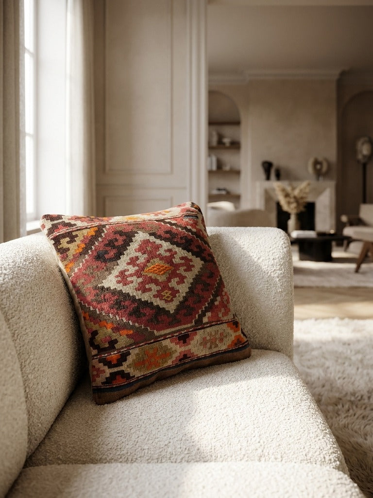 Kelim Coussin · Fait main – Multicolore, 40x40 cm, vue de détail