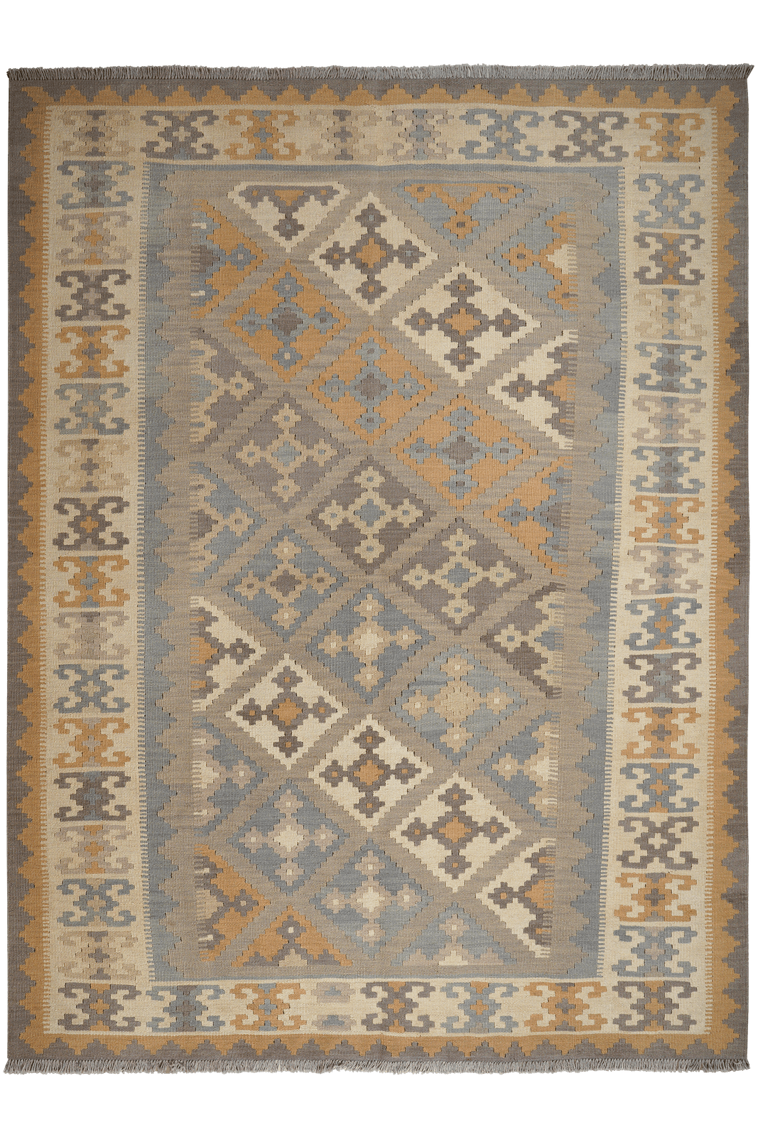 Kelim Gashgai — Handmade, 185x243 cm, Grey, 100% Virgin Wool | Main view