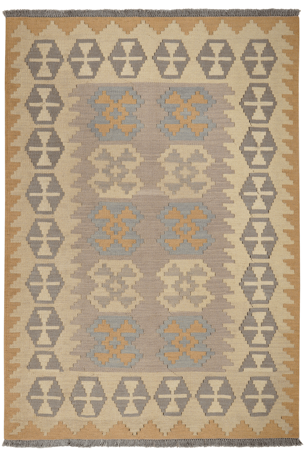 Kelim Gashgai — Handmade, 122x177 cm, Grey, 100% Virgin Wool | Main view