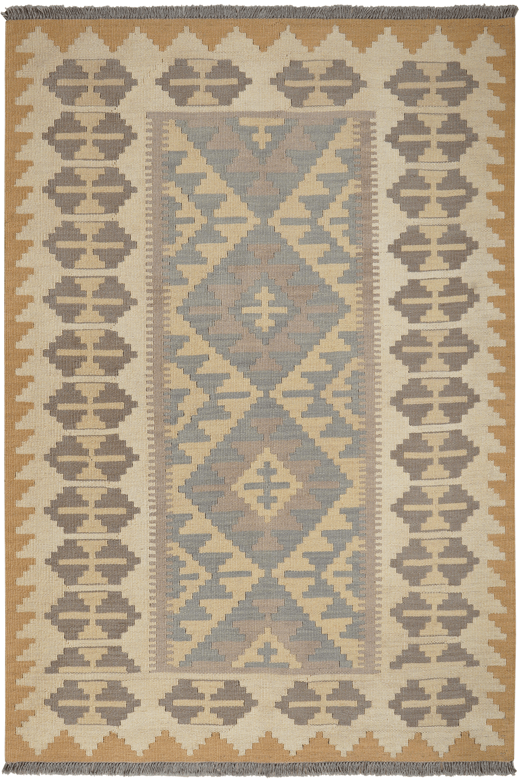 Kelim Gashgai — Handmade, 122x176 cm, Grey, 100% Virgin Wool | Main view