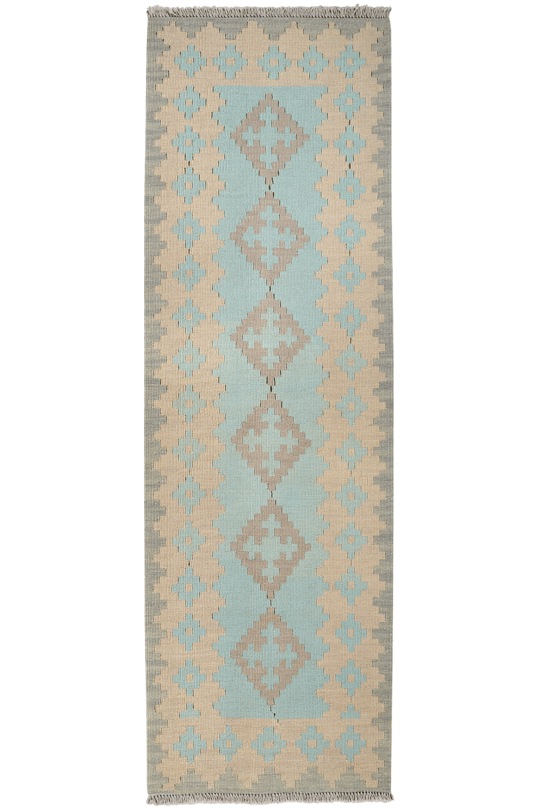 Kelim Gashgai — Handmade, 64x199 cm, Green, 100% Virgin Wool | Main view