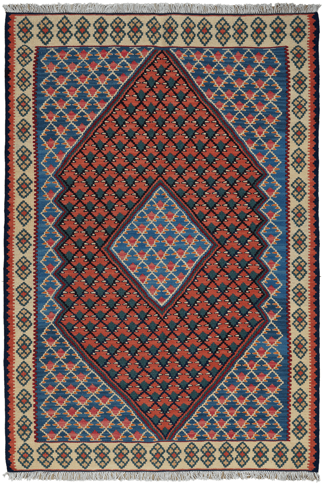 Kelim Senneh — Handmade, 105x155 cm, Pink, 100% Virgin Wool | Main view