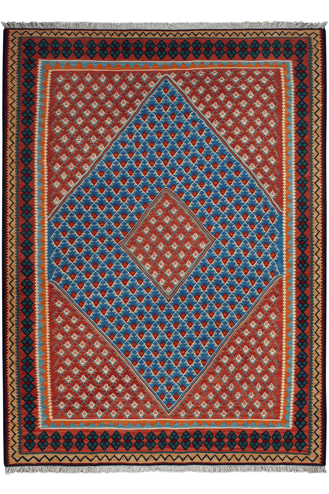 Kelim Senneh — Handmade, 154x208 cm, Blue, 100% Virgin Wool | Main view