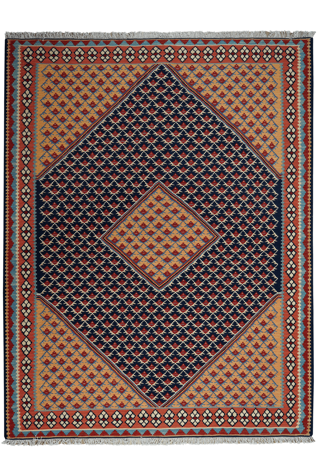 Kelim Senneh — Handmade, 154x200 cm, Blue, 100% Virgin Wool | Main view