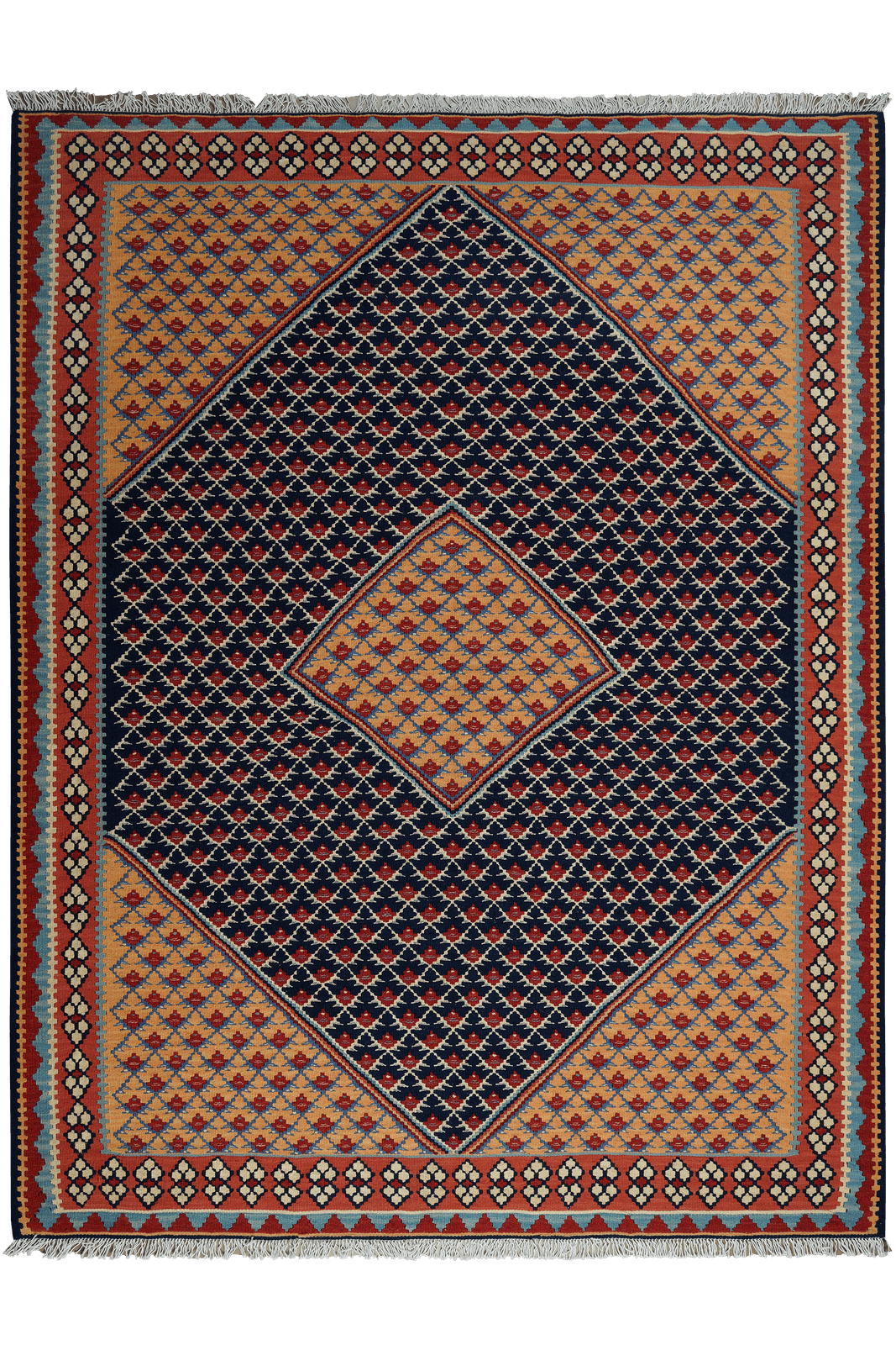 Kelim Senneh — Handmade, 154x197 cm, Blue, 100% Virgin Wool | Main view