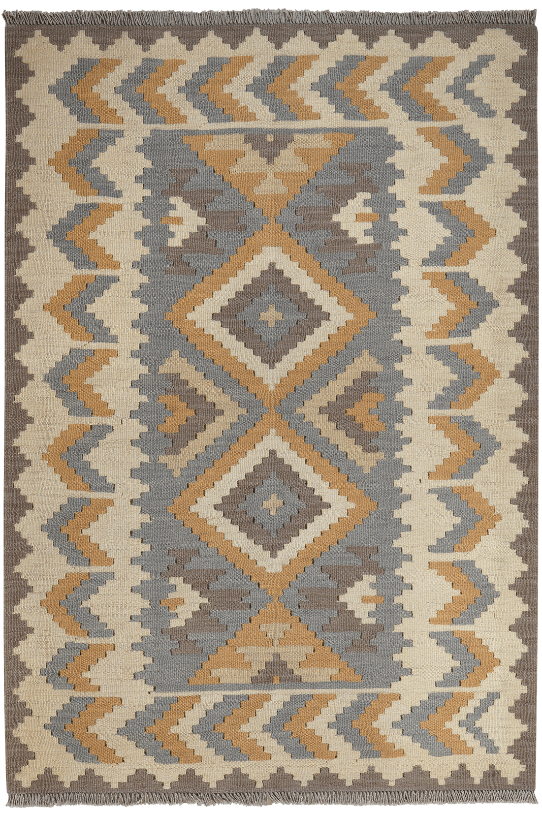 Kelim Gashgai — Handmade, 119x170 cm, Grey, 100% Virgin Wool | Main view