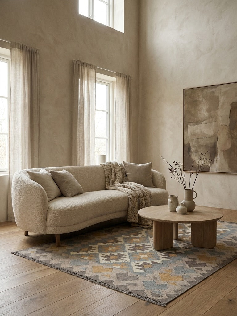 Kelim Gashgai — Handmade, 174x238 cm, Beige, 100% Virgin Wool | Detail view