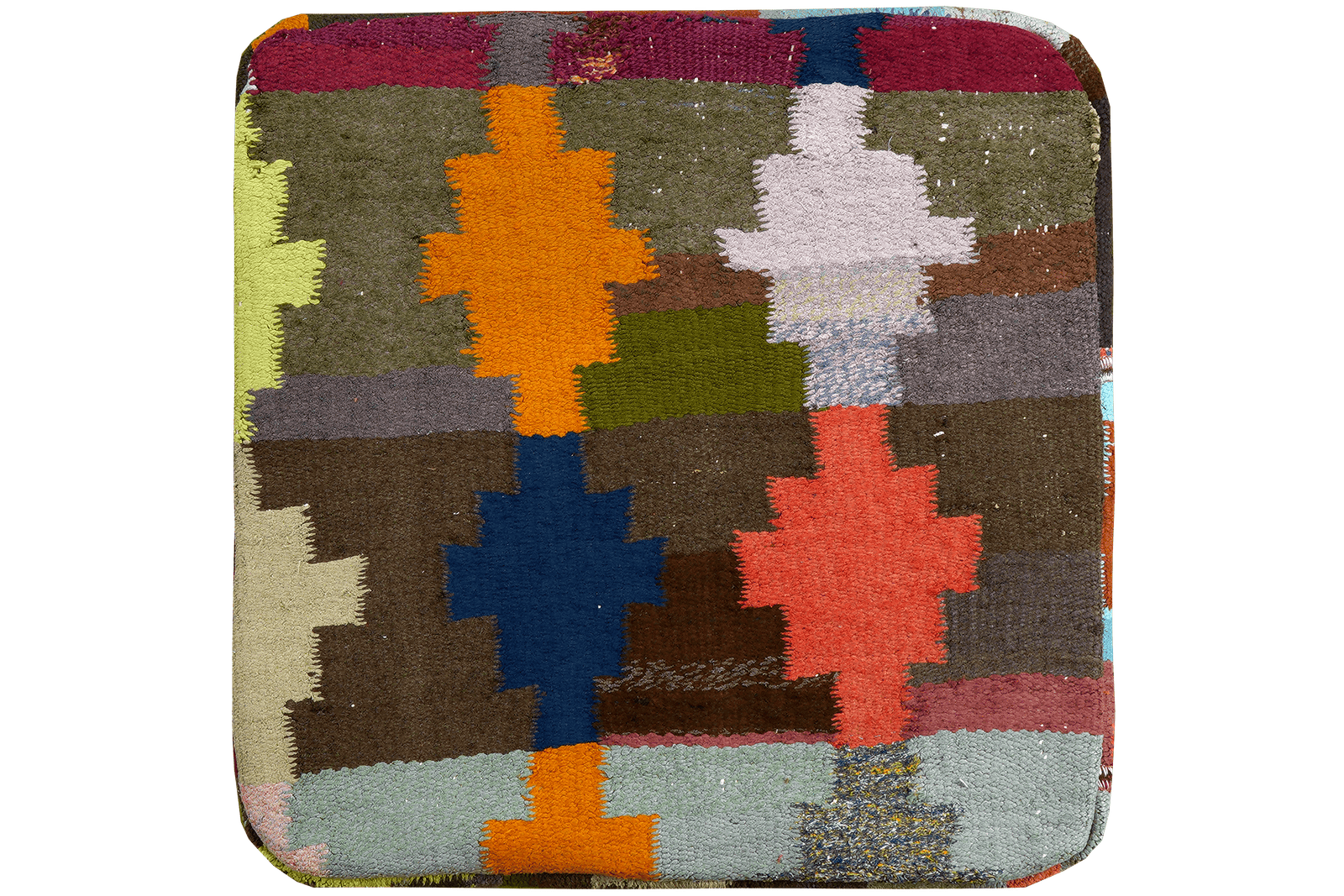 Kelim Pouf — Handmade, 65x65 cm, Multicolor, 100% Virgin Wool | Main view