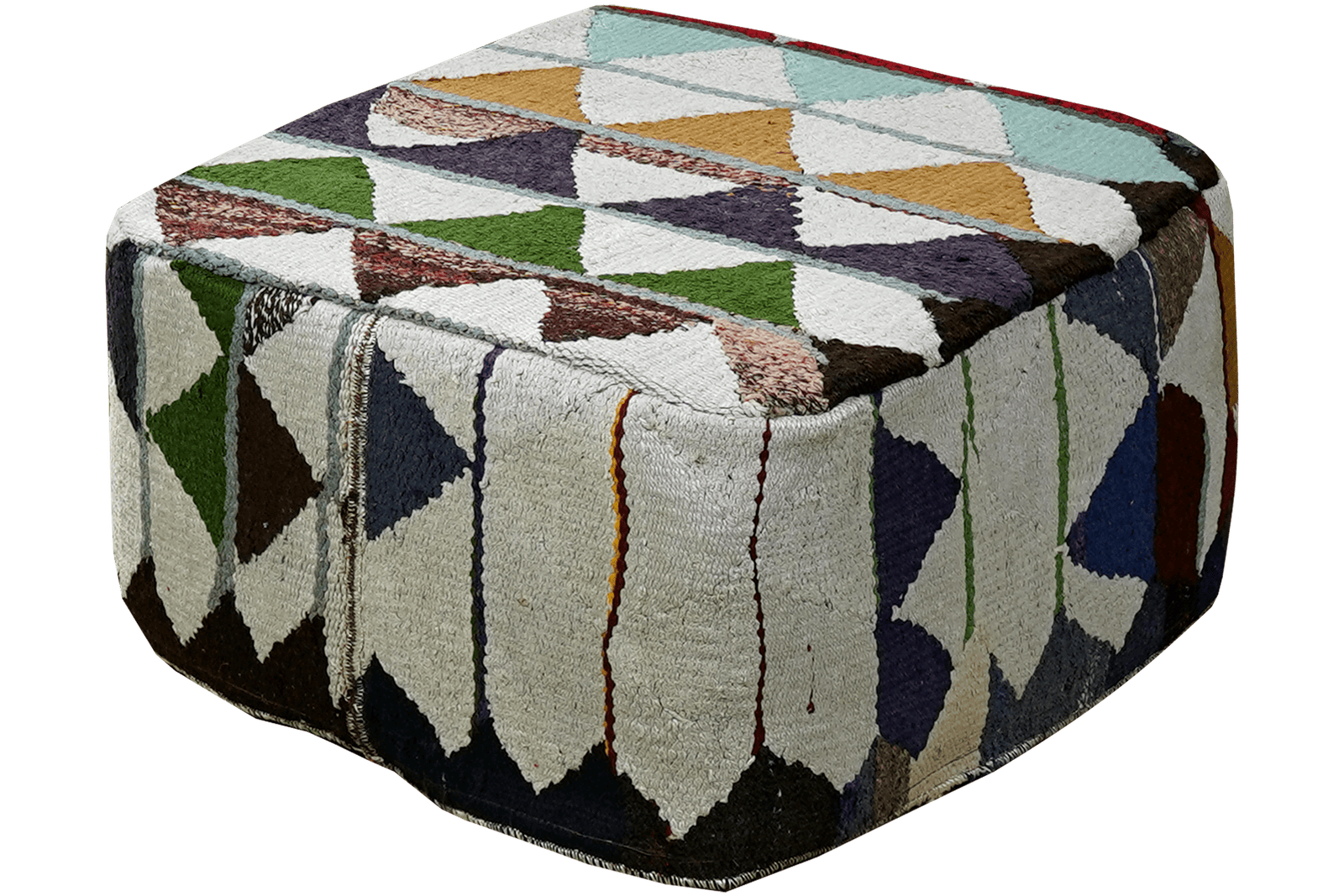 Kelim Pouf — Handmade, 65x65 cm, Multicolor, 100% Virgin Wool | View 3