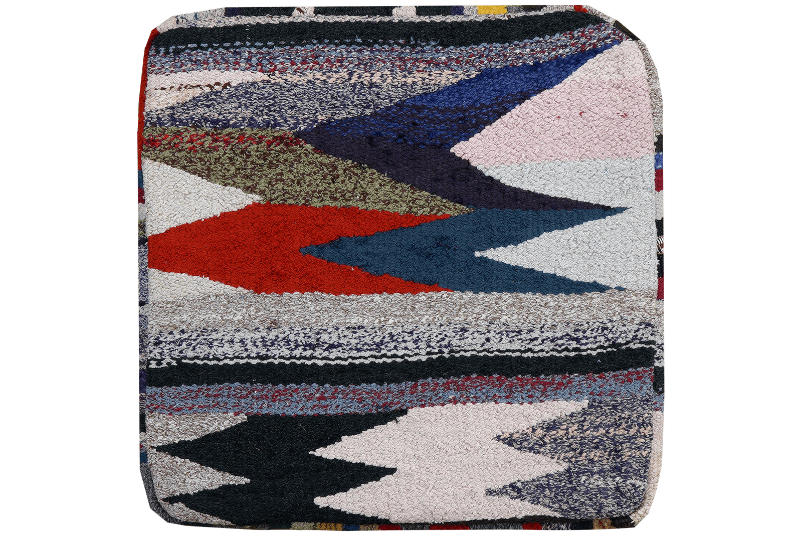 Kelim Pouf — Handmade, 55x55 cm, Multicolor, 100% Virgin Wool | Main view