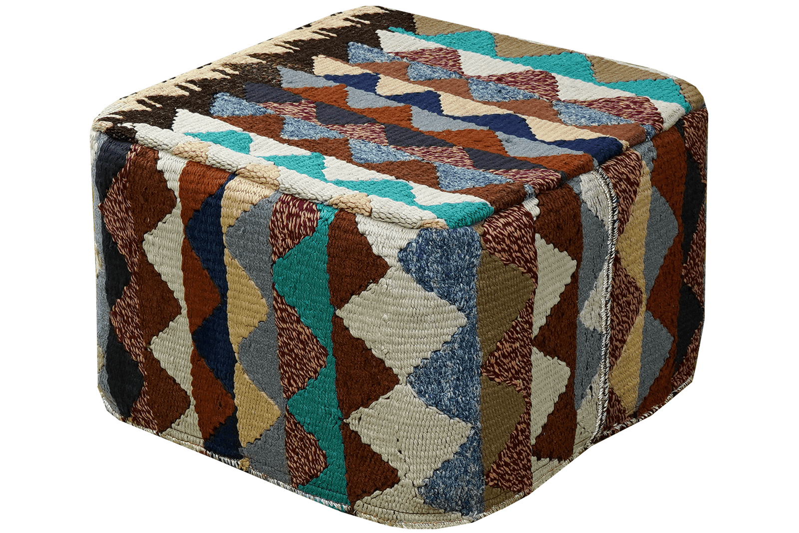 Kelim Pouf — Handmade, 55x55 cm, Multicolor, 100% Virgin Wool | View 3