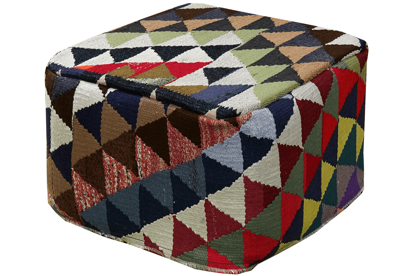 Kelim Pouf — Handmade, 55x55 cm, Multicolor, 100% Virgin Wool | View 3