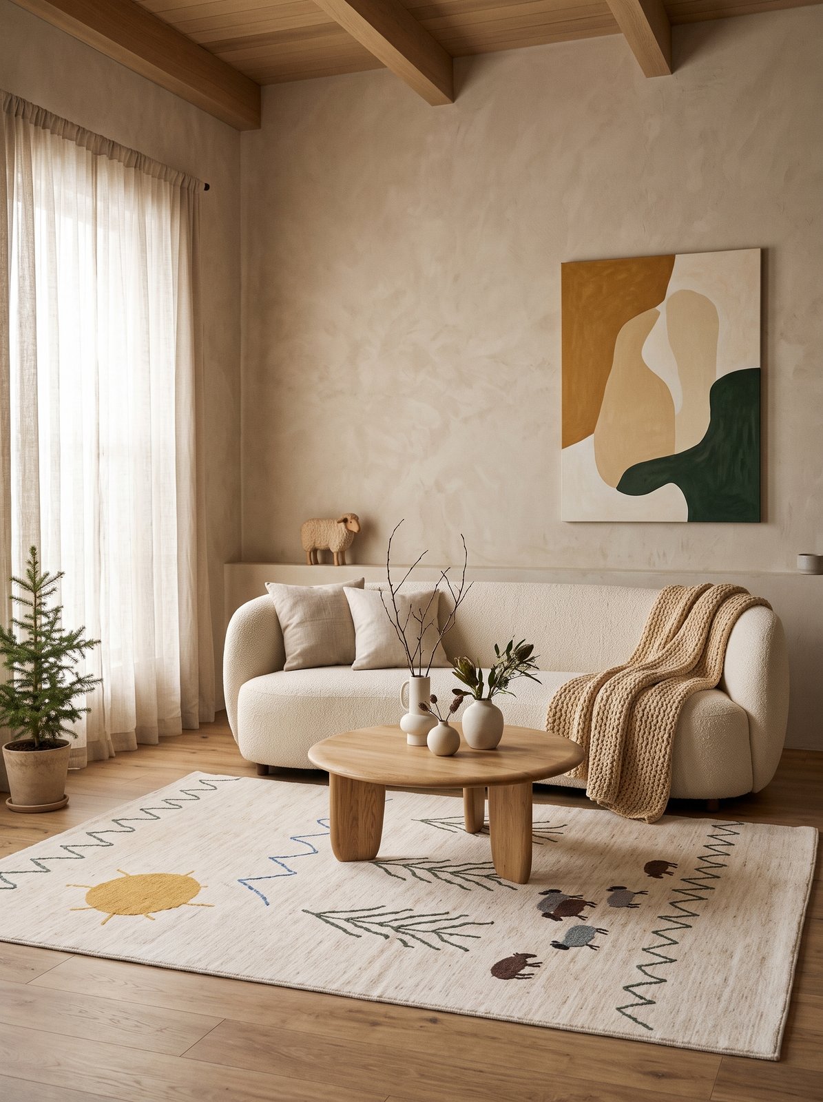 Berber — Handmade, 172x241 cm, Beige, 100% Cotton | Detail view