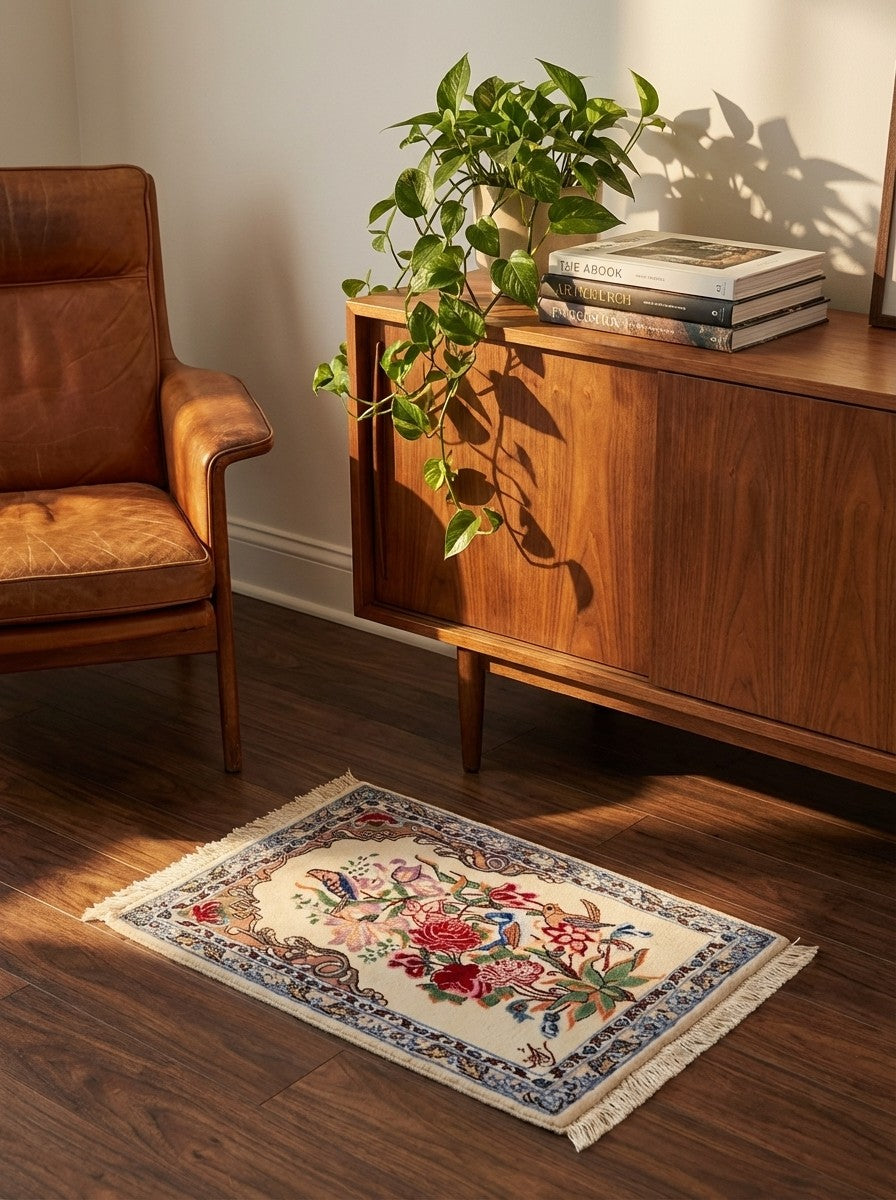 Isfahan — Hand-knotted, 38x55 cm, Beige, 100% Virgin Wool | Back view
