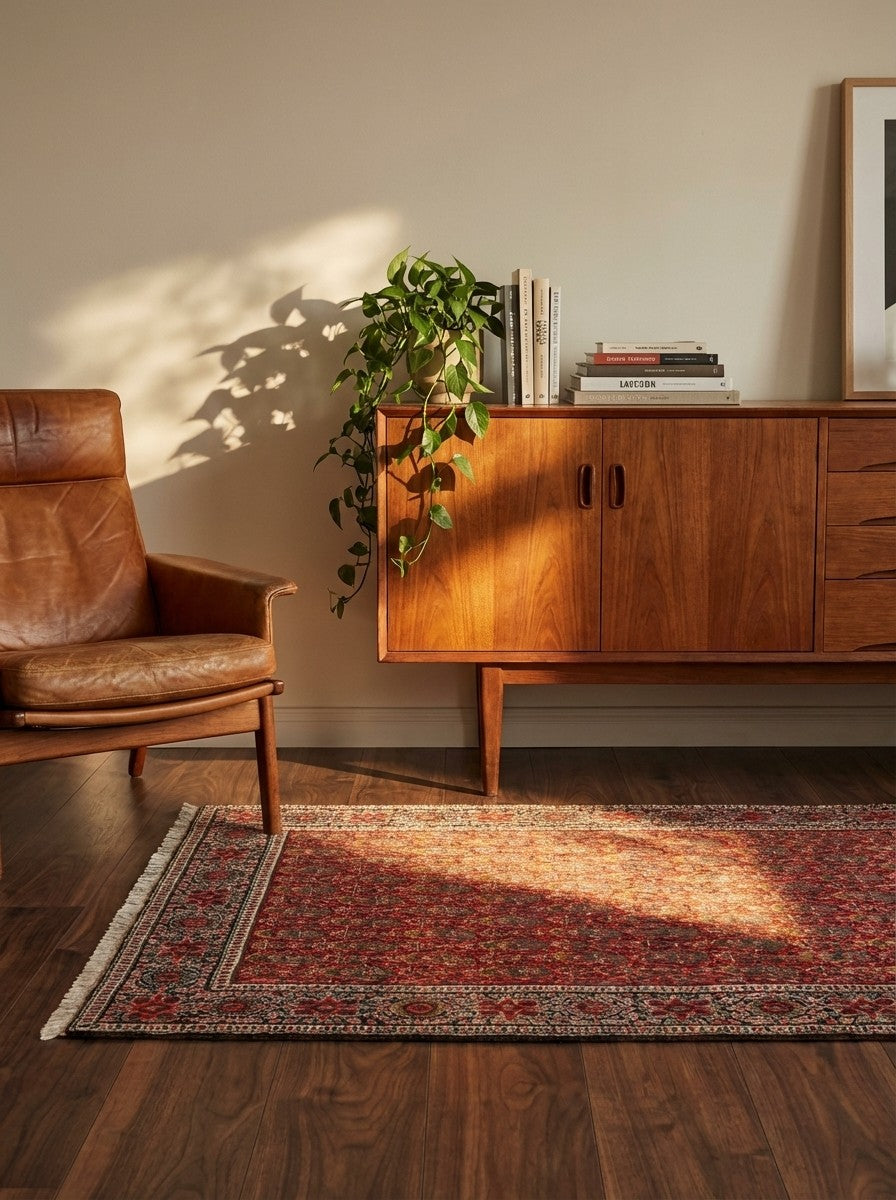 Farahan — Hand-knotted, 105x154 cm, Red, 100% Virgin Wool | Back view