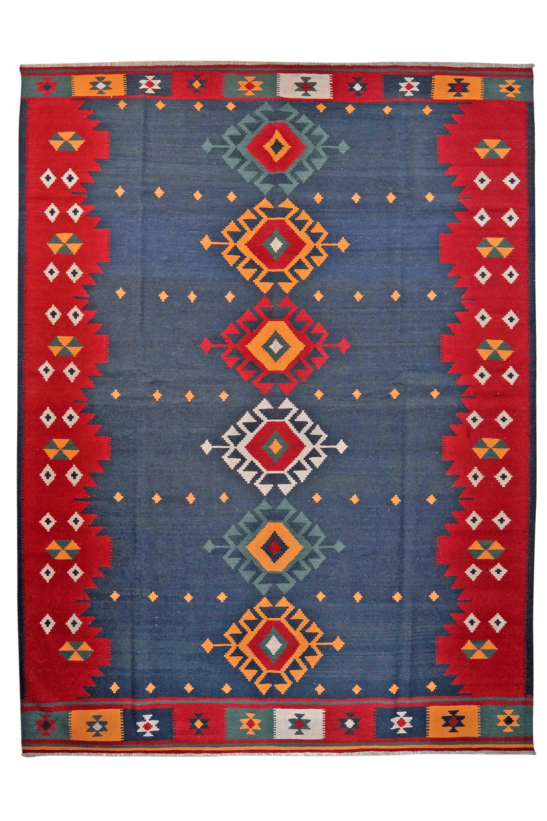 Kelim Gashgai — Handmade, 307x400 cm, Blue, 100% Virgin Wool | Main view