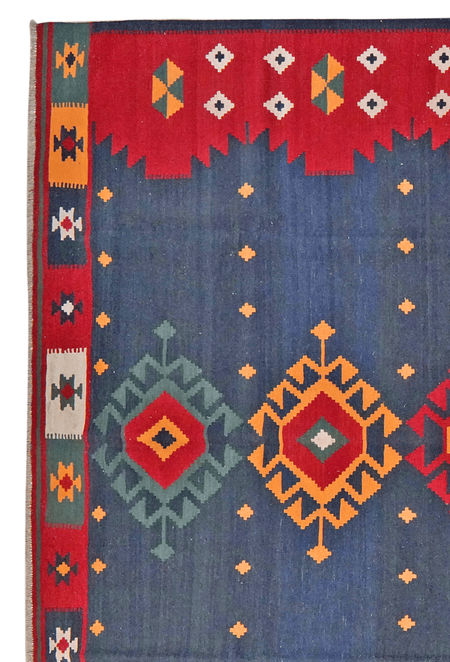 Kelim Gashgai — Handmade, 307x400 cm, Blue, 100% Virgin Wool | View 3