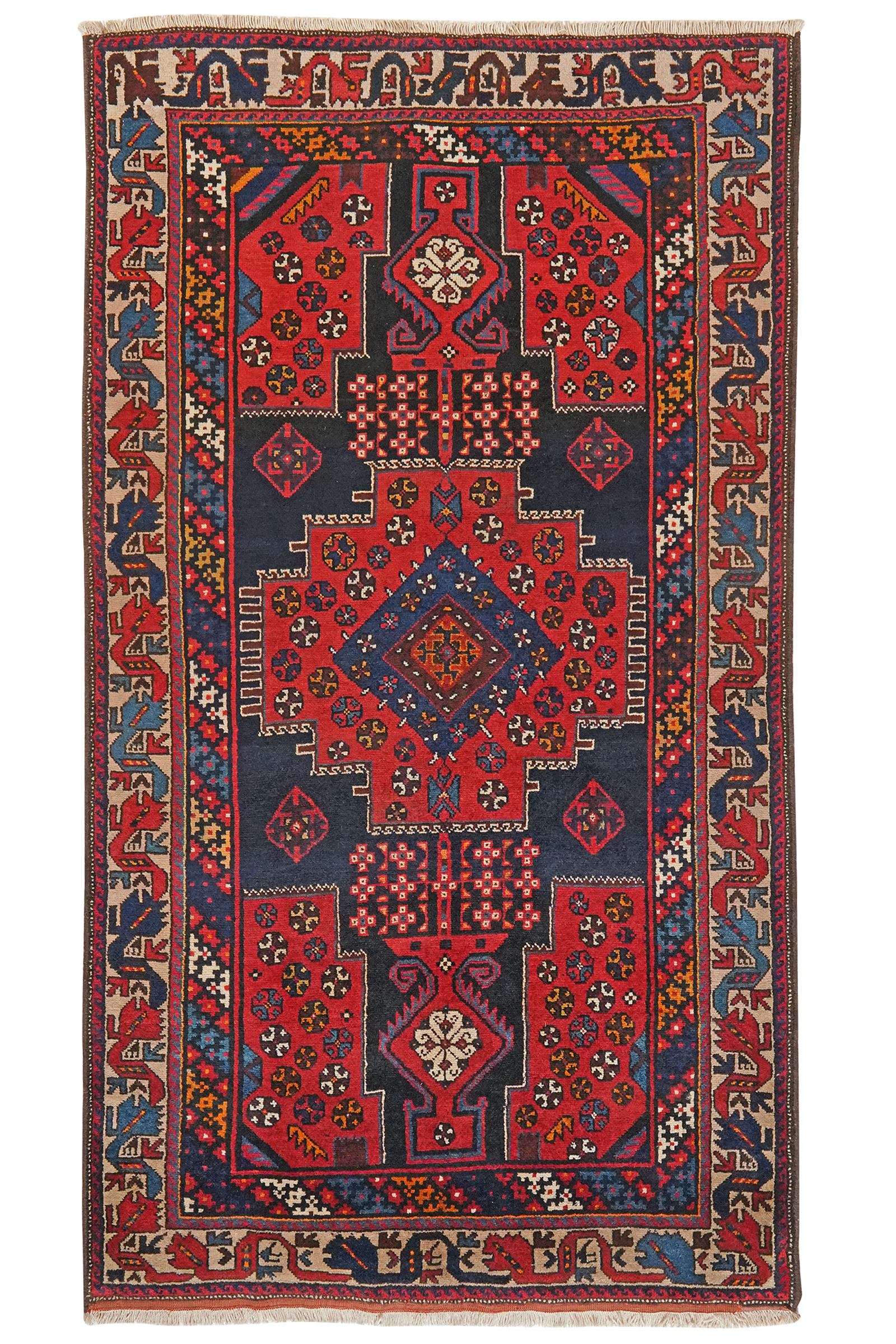 Afshar — Handgefertigt, 225x127 cm, Beige, 100% Virgin Wool | Main view