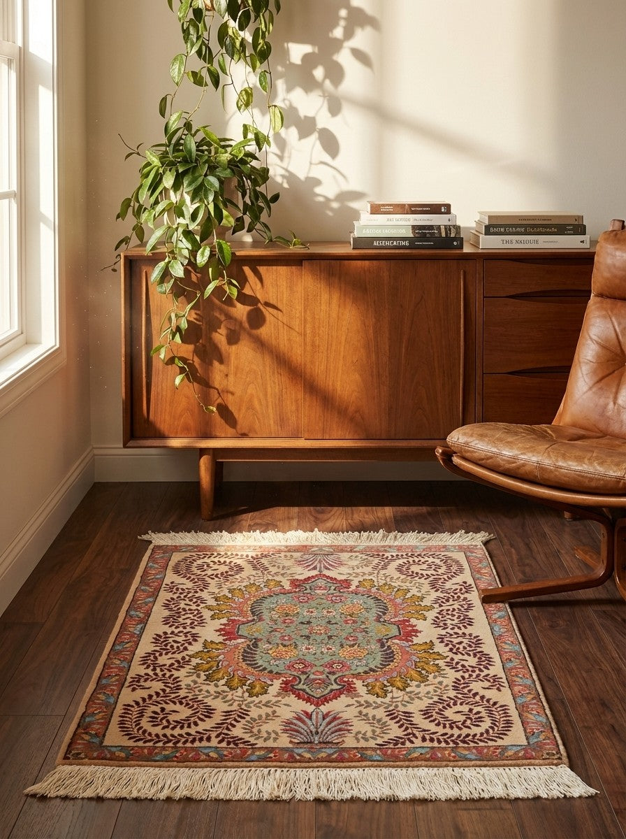 Tabriz Old — Hand-knotted, 61x80 cm, Beige, 100% Virgin Wool | Back view