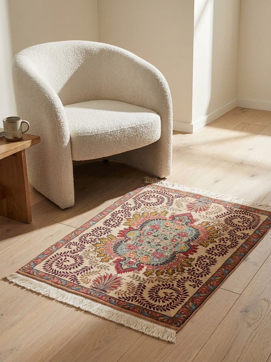 Tabriz Old — Hand-knotted, 64x81 cm, Beige, 100% Virgin Wool | Detail view