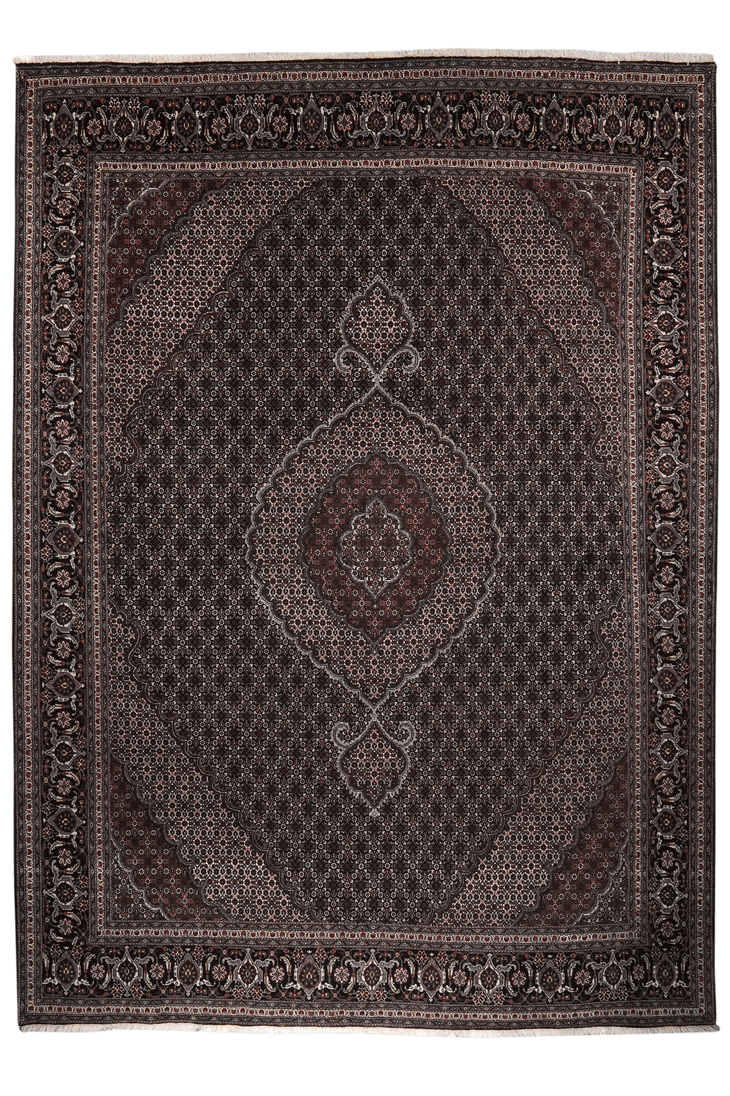 Tabriz 40 Raj — Hand-knotted, 252x351 cm, Black, 100% Virgin Wool | Main view