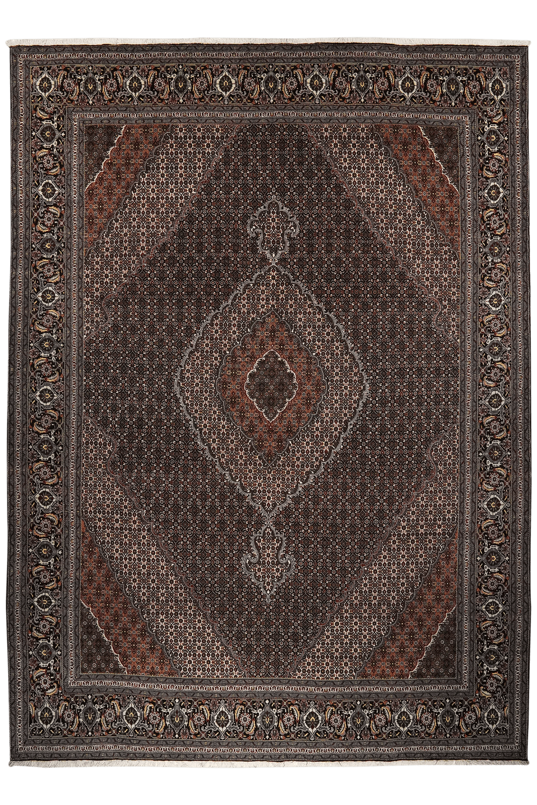 Tabriz 40 Raj — Hand-knotted, 250x350 cm, Black, 100% Virgin Wool | Main view