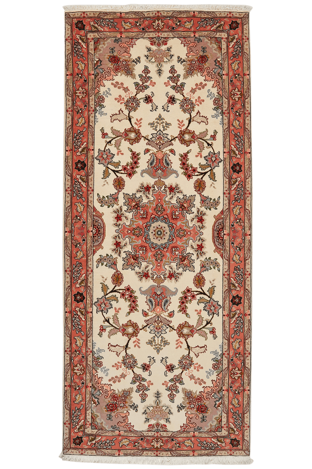 Tabriz 50 Raj — Hand-knotted, 82x199 cm, Beige, 95% Schurwolle, 5% Seide | Main view