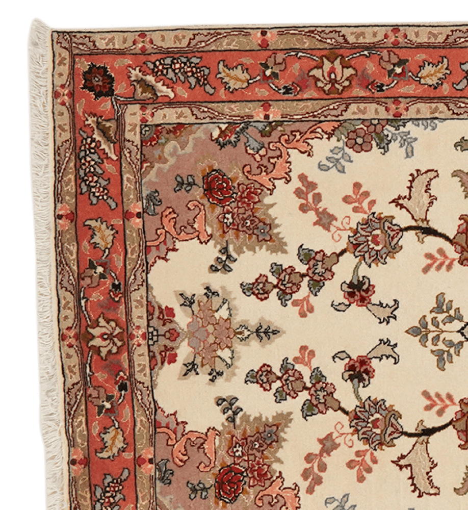 Tabriz 50 Raj — Hand-knotted, 82x199 cm, Beige, 95% Schurwolle, 5% Seide | View 3