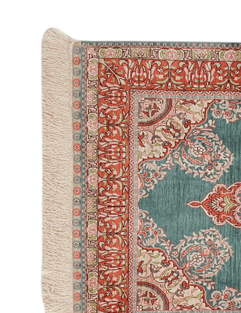 Hereke-Seide — Hand-knotted, 66x96 cm, Tuerkis, 100% Silk | View 3
