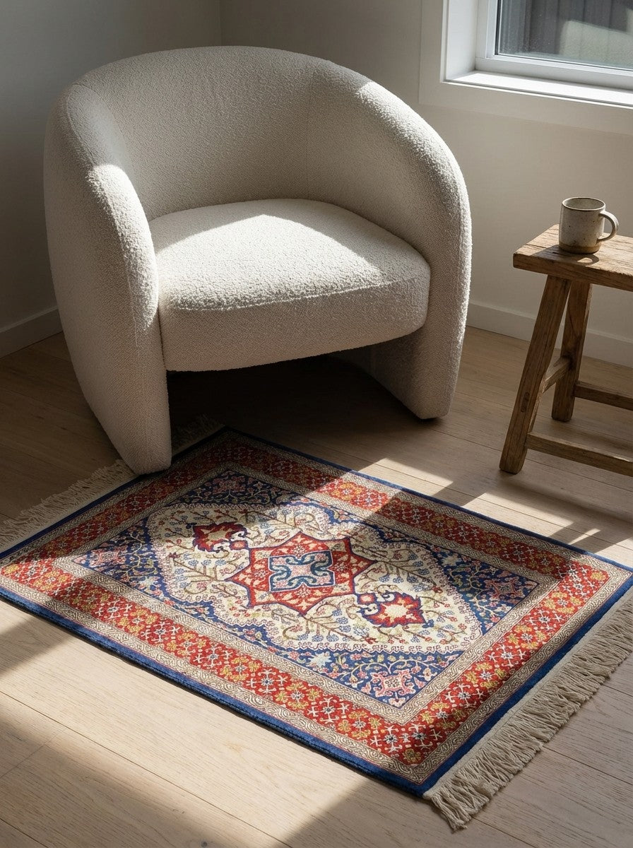 Hereke-Seide — Hand-knotted, 62x91 cm, Beige, 100% Silk | Detail view