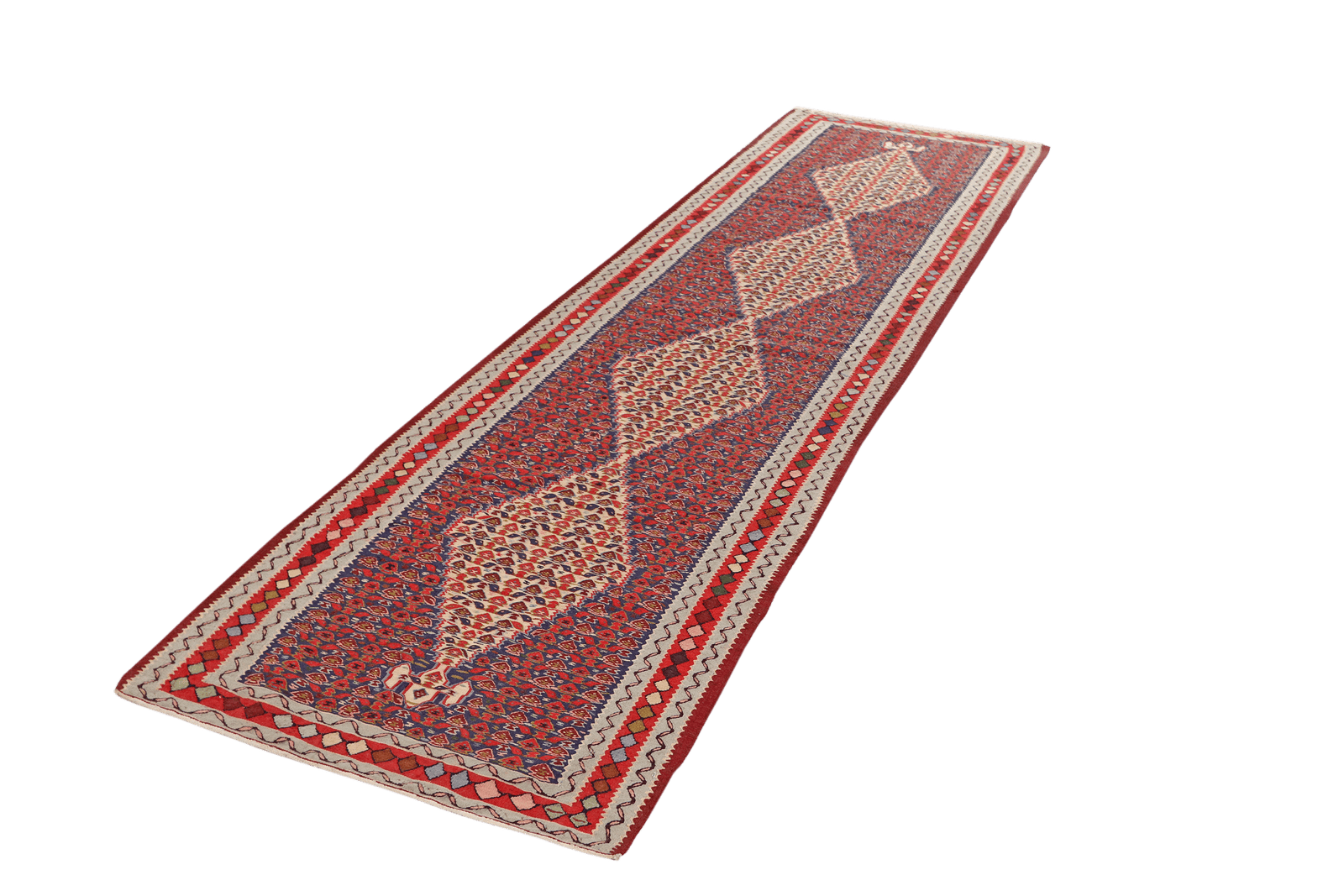 Kelim Senneh — Handmade, 88x314 cm, Blue, 100% Virgin Wool | View 5