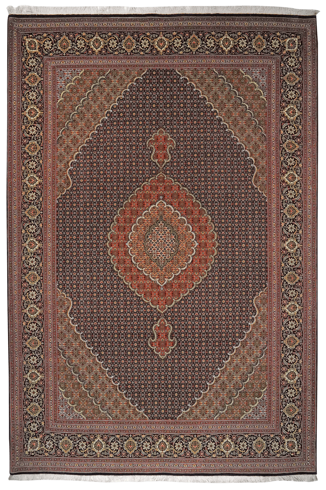 Tabriz 50 Raj — Hand-knotted, 206x303 cm, Black, 100% Virgin Wool | Main view