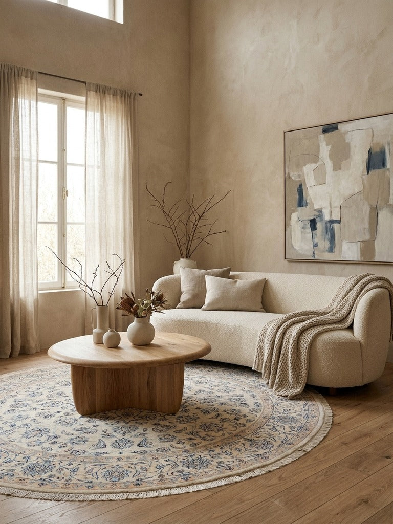 Nain — Hand-knotted, 252x252 cm, Beige, 100% Virgin Wool | Back view
