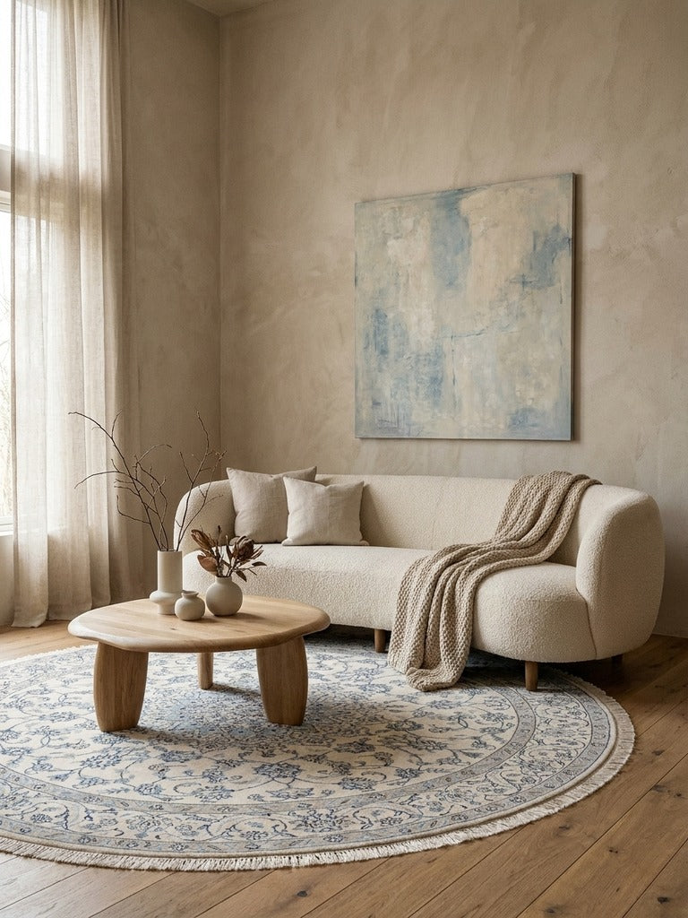 Nain — Hand-knotted, 246x246 cm, Beige, 100% Virgin Wool | Back view