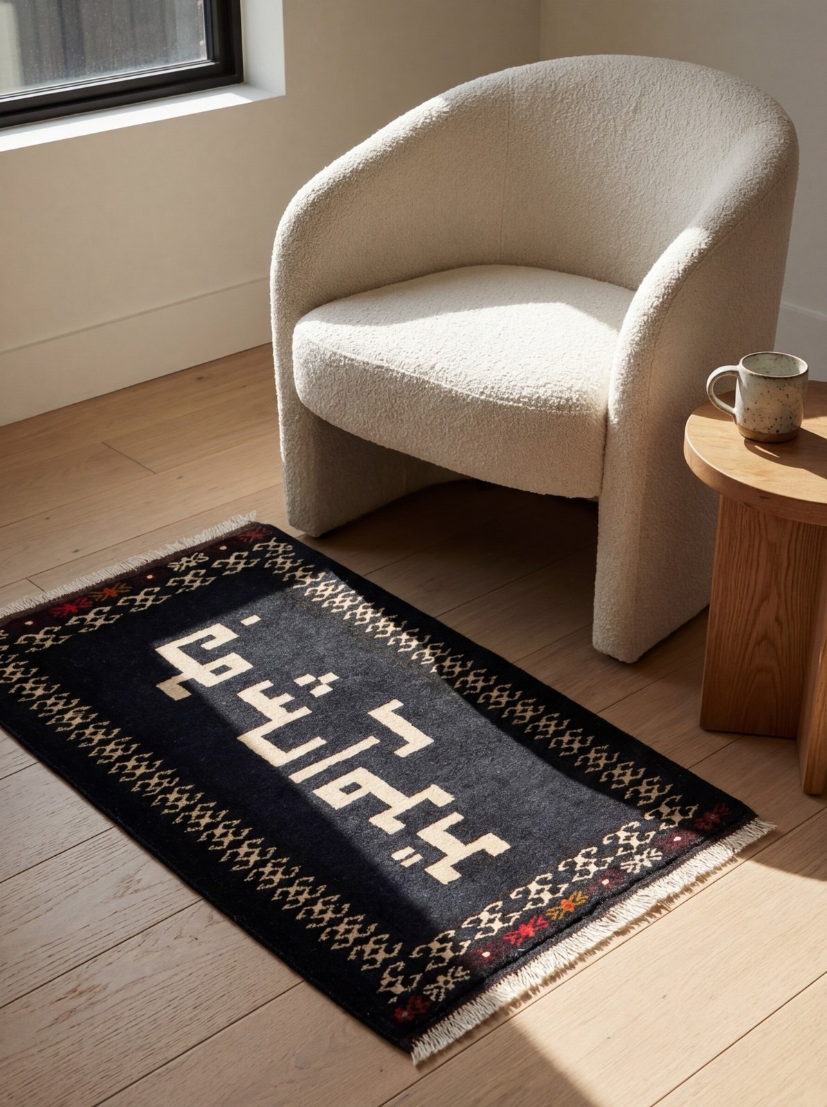 Belutch — Hand-knotted, 49x81 cm, Black, 100% Virgin Wool | Detail view