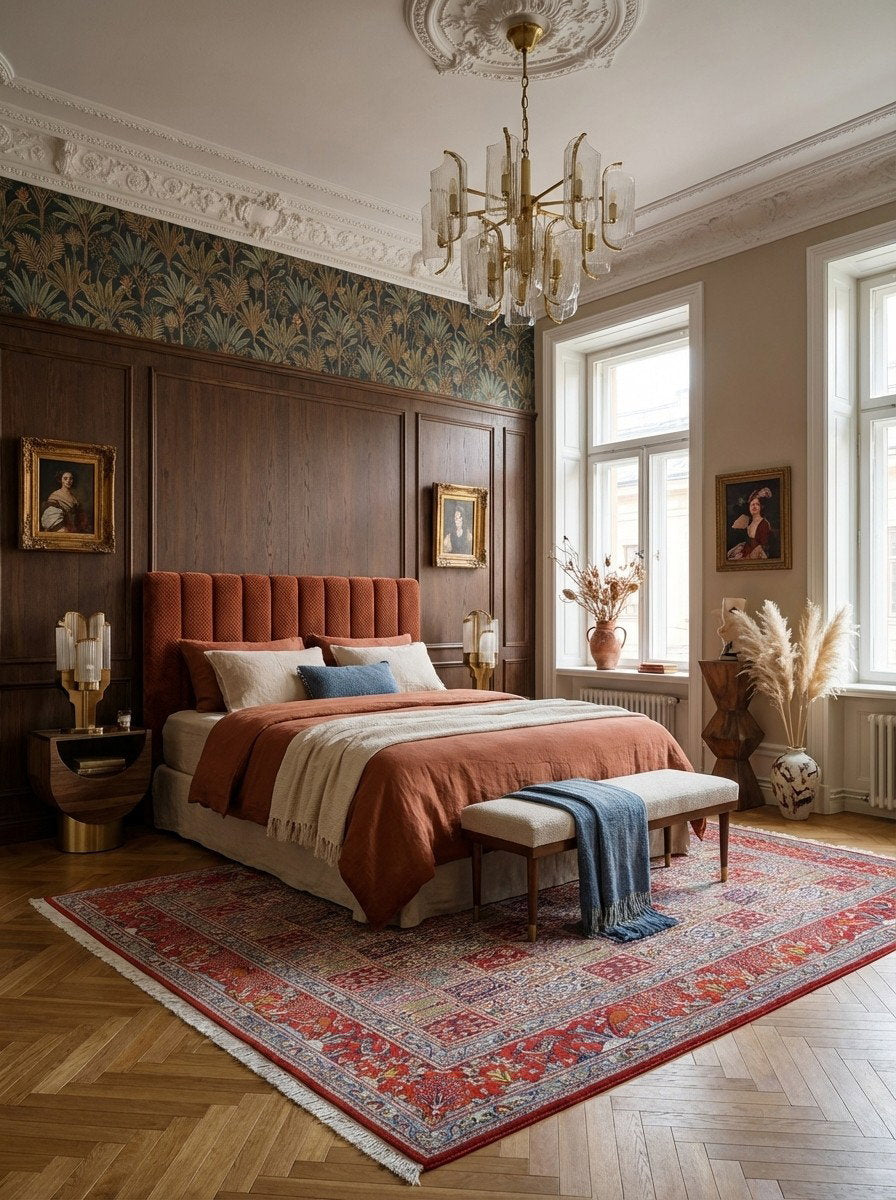 Moud Felder — Handgefertigt, 297x242 cm, Rot, 100% Virgin Wool | Back view