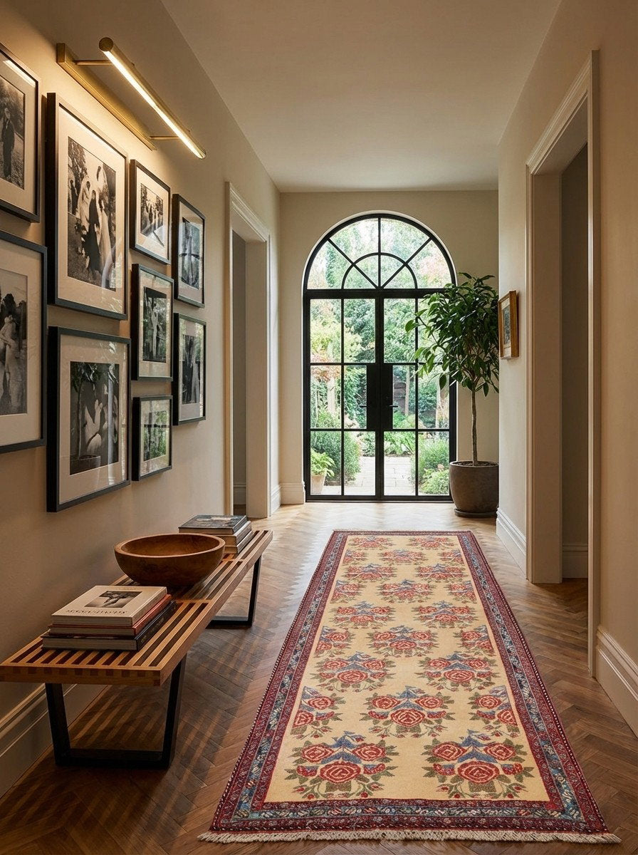 Afshar — Handgefertigt, 274x87 cm, Blau, 100% Virgin Wool | Detail view