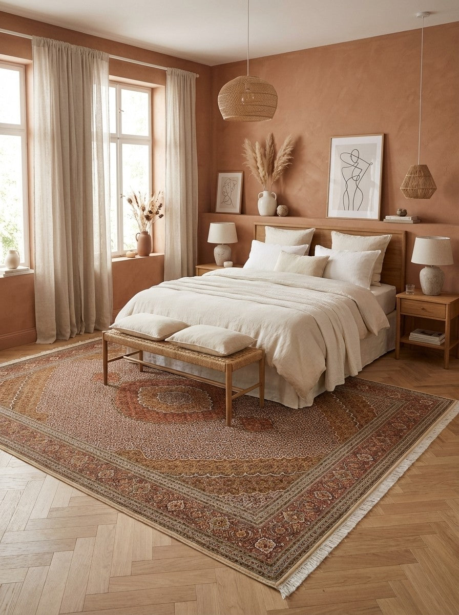 Tabriz 50 Raj — Hand-knotted, 207x304 cm, Brown, 100% Virgin Wool | Detail view