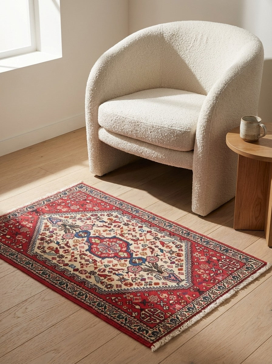 Abadeh — Hand-knotted, 61x102 cm, Beige, 100% Virgin Wool | Detail view