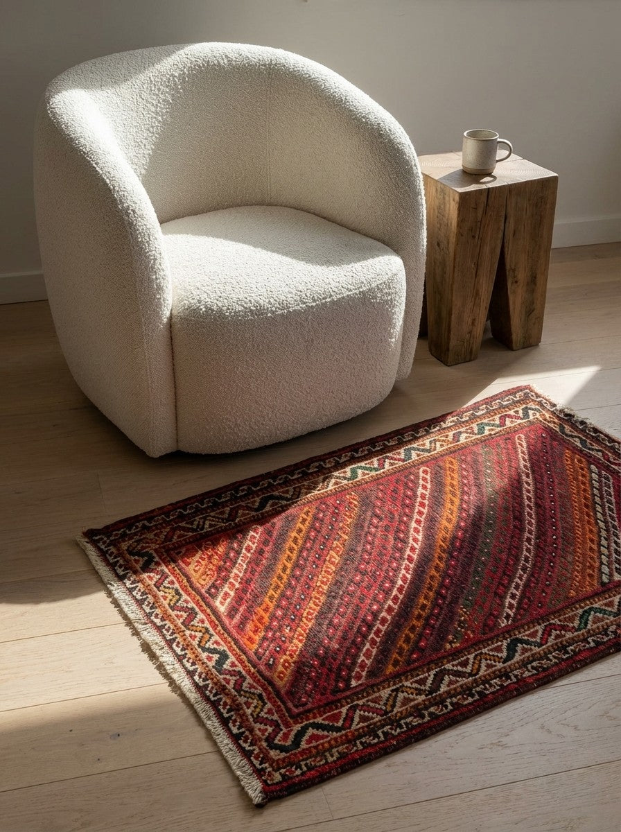 Shiraz — Hand-knotted, 75x97 cm, Multicolor, 100% Virgin Wool | Detail view